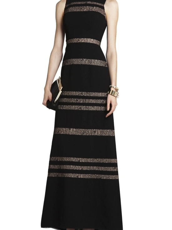 BCBGMaxAzria Dresses & Skirts - BCBGMaxAzria Black Maxi Dress with Sheer Lace Banding